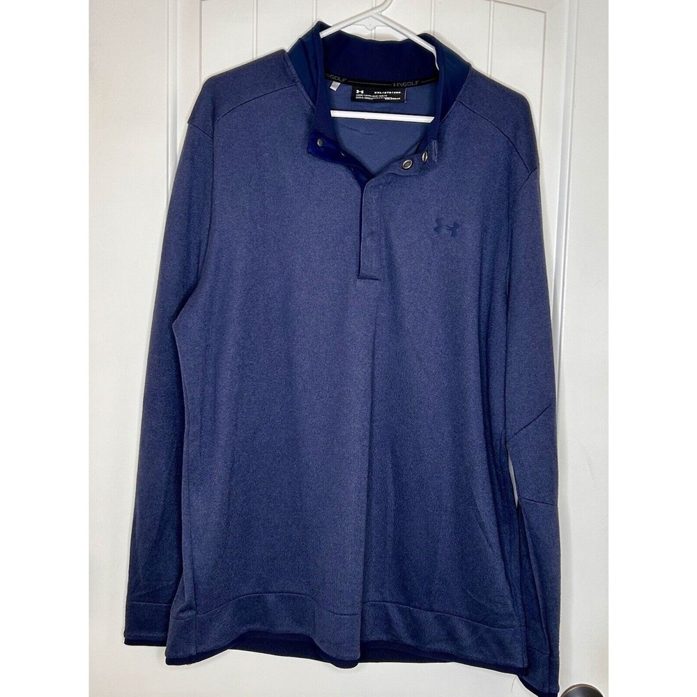 UNDER ARMOUR GOLF Blue Storm Sweater Fleece 1/4 Snap Mock Neck Top Sz XXL - Picture 3 of 10